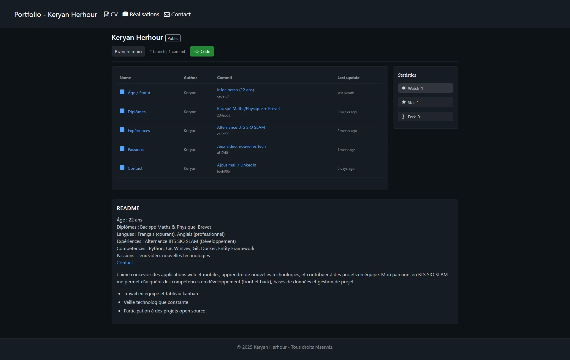 Ancien portfolio — CV